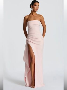 Strapless Light Blush Pink Dress with High Side Slit